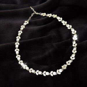 Crystal Silver Rhinestone Flower Necklace, Holiday Bling, Vintage, Elegant Gift